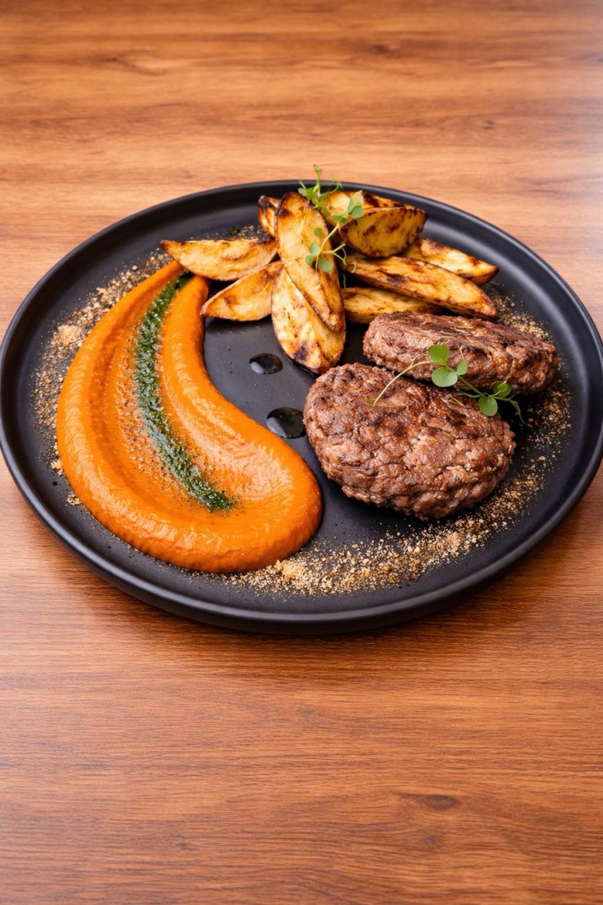 Veal meatballs with roasted potatoes and roasted vegetable sauce from the menu of Resto Shop