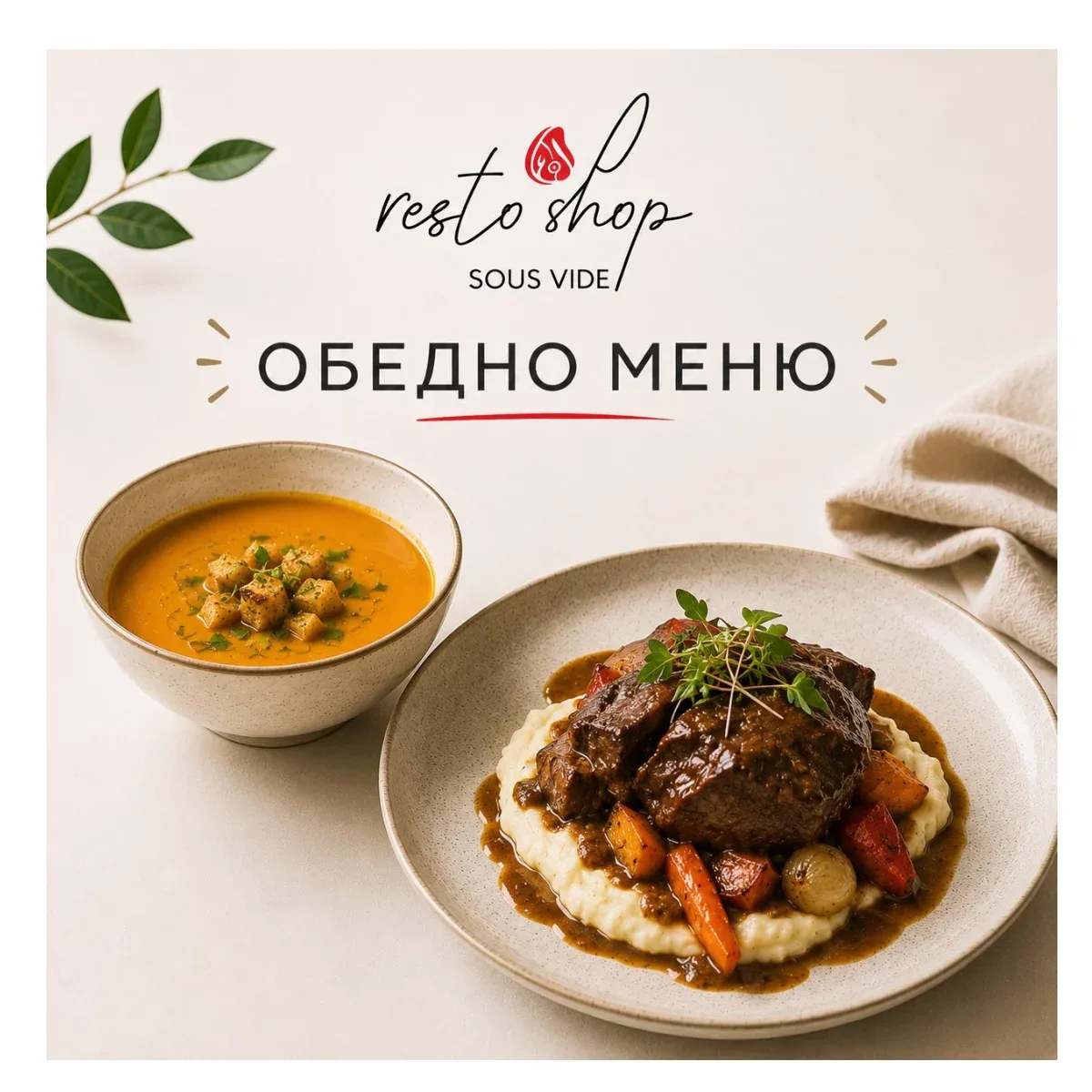 Спаначена крем супа с поширано яйца от менюто на Resto Shop